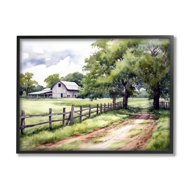 Az-363 - Peinture de campagne encadrée, Giclée encadrée noir minuit, H 16 po x l 20 po x P 1,5 po