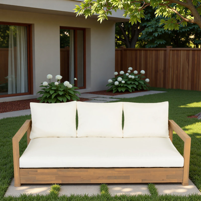 Canapé de patio 3 places avec coussin plus épais, coussins moelleux, coussins de pieds réglables et housses de coussin amovibles