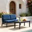 Ensemble de patio extérieur en teck pour deux personnes avec coussins et table d'appoint Polett-67409225-67409230