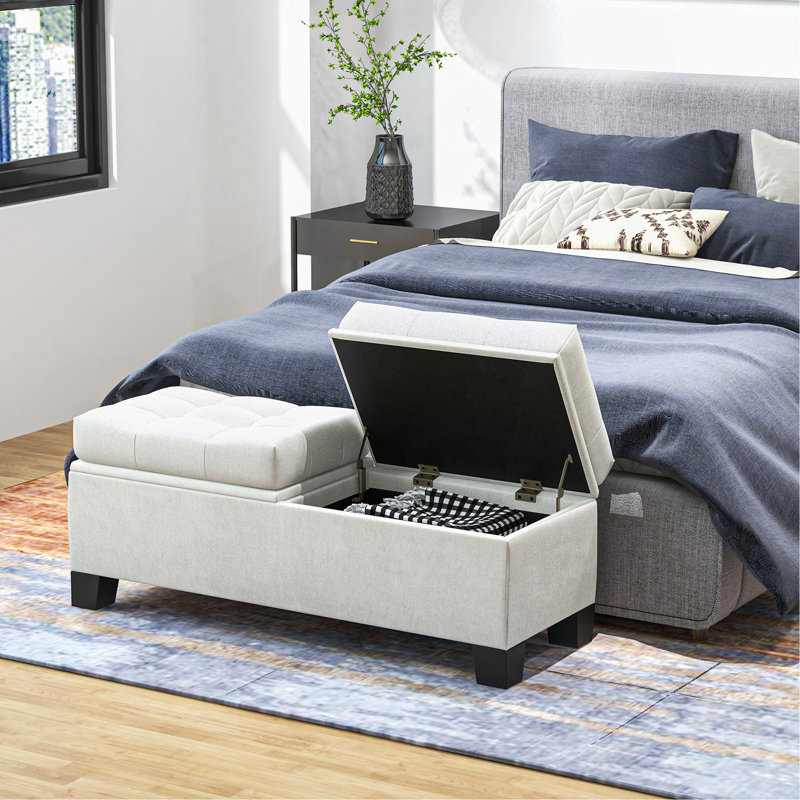 Banc de rangement avec repose-pieds 46 po, Blanc, crème