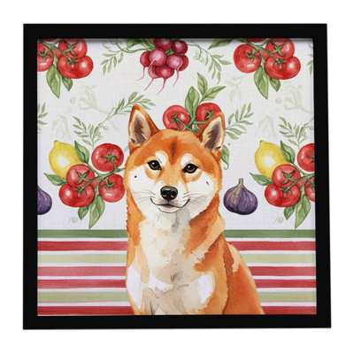 «Red Shiba Inu Légumes», reproduction sur métal encadrée