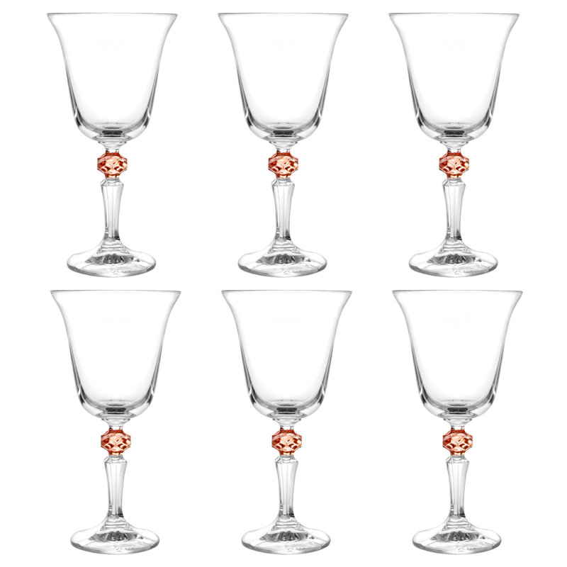 Ensemble de 6 verres à eau avec diamant rose sur la tige, Rose