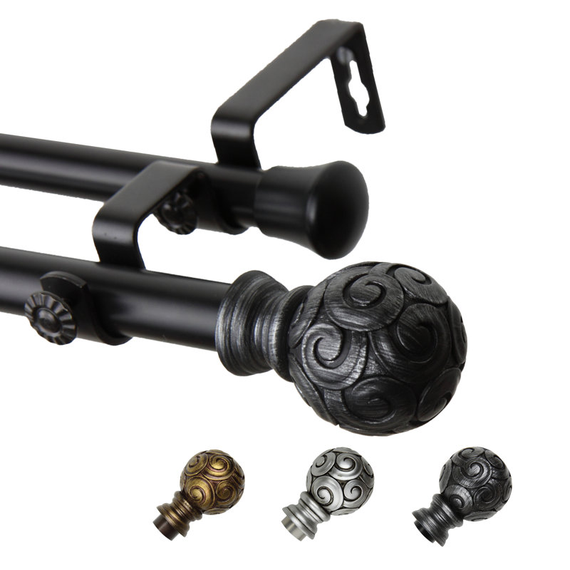 Tringle à rideaux double Margunde, Noir, 66 po à 120 po