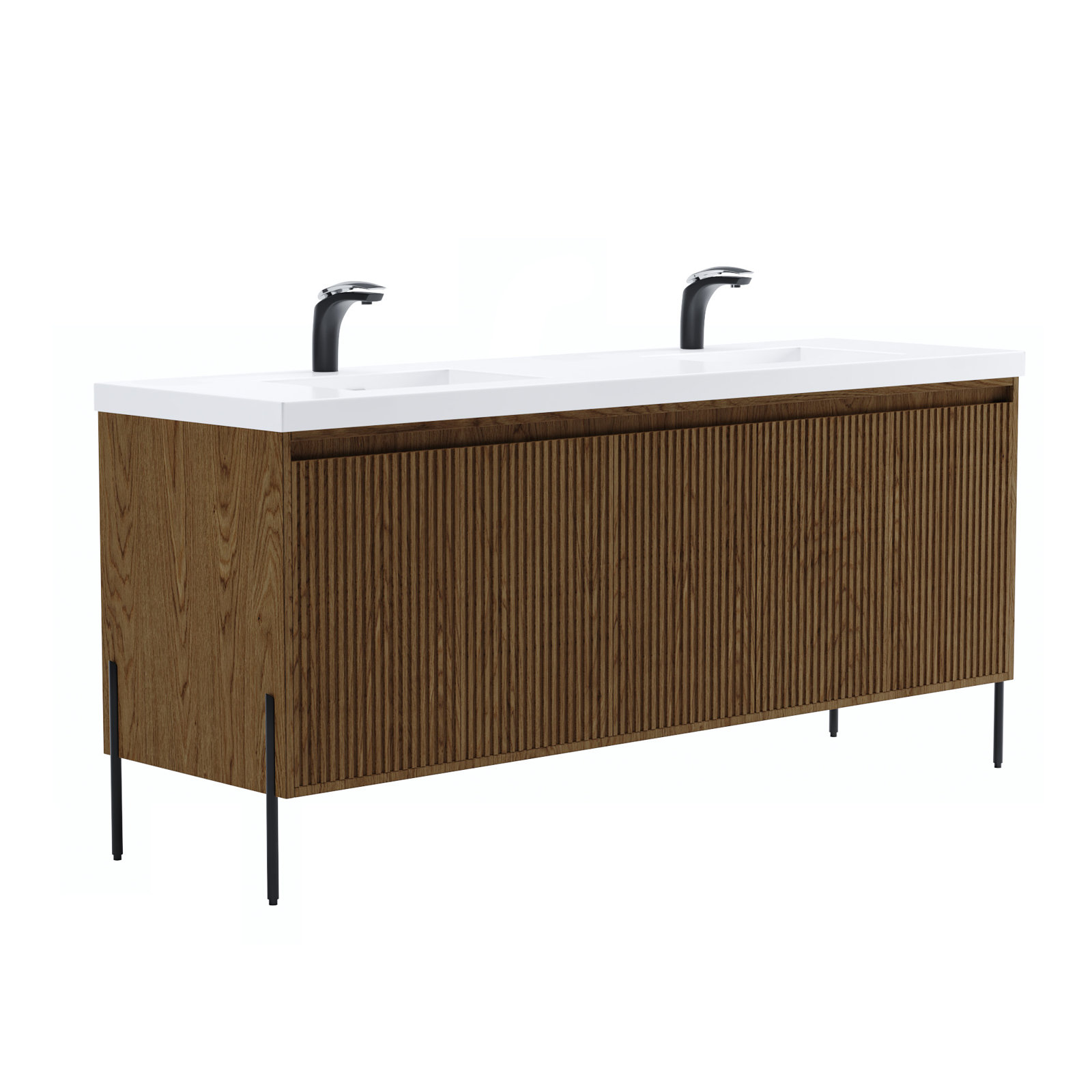Socwell 73'' Double Bathroom Vanity with Resin Top, Walnut, White