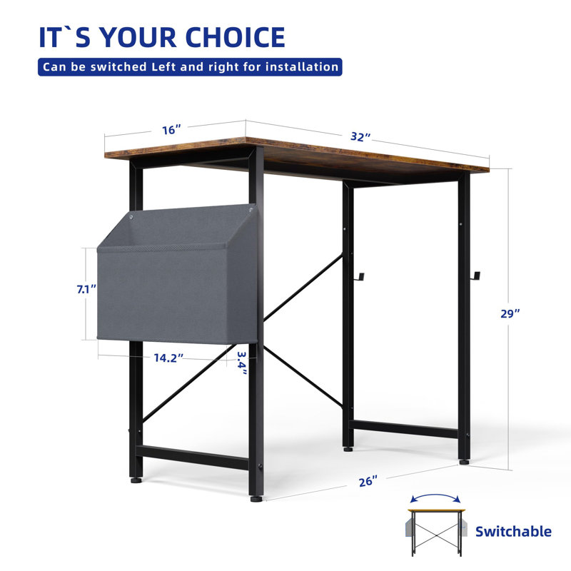 32 Inch Computer Desk For Small Spaces With Storage Bag, Home Office Work Desk With Headphone Hook, Small Office Desk Study Writing Table