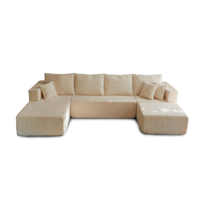 133.86" Cloud Modular Sectional Sofa With 1 Ottoman,Modern Upholstered Couches, Comfort U Shaped Sofa For Living Room,Deep Seat Corner Couch,No Assembly Required