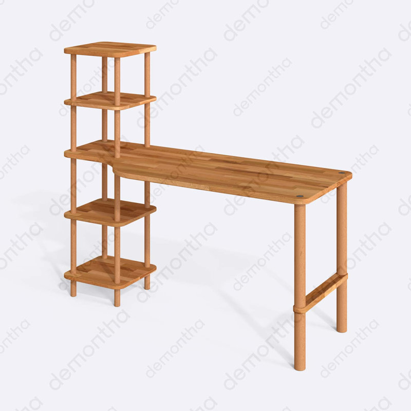 Bureau d'ordinateur en bois massif Hera, bureau à domicile en bois de hêtre pour espace de travail