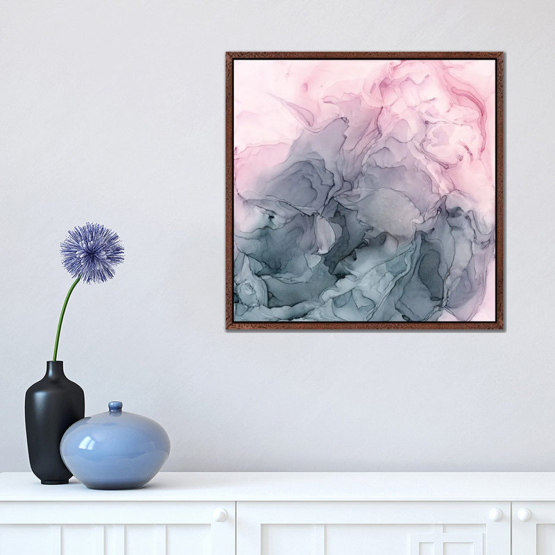 Blush & Paynes Grey Flowing Abstract by Elizabeth Karlson - Print on Canvas, 45.72 cm H x 45.72 cm W, Brown Framed