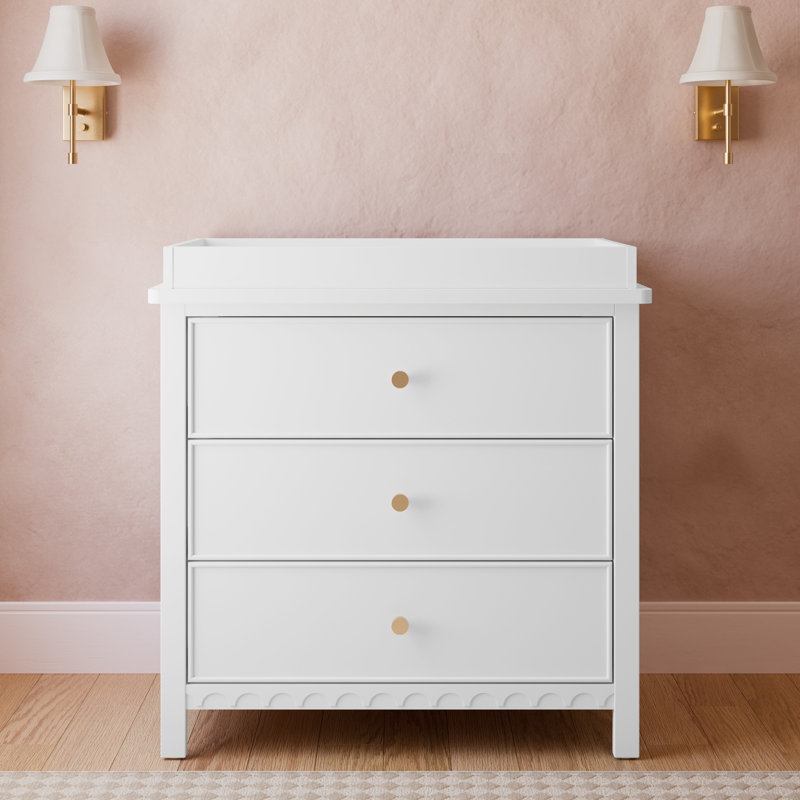 Commode 3 tiroirs avec plateau à langer Sasha, Blanc