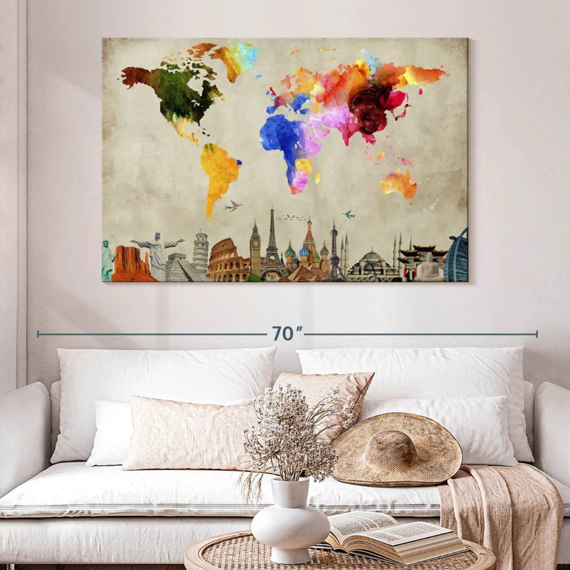 Aliaz Vibrant World Map I, 34" H x 51" W