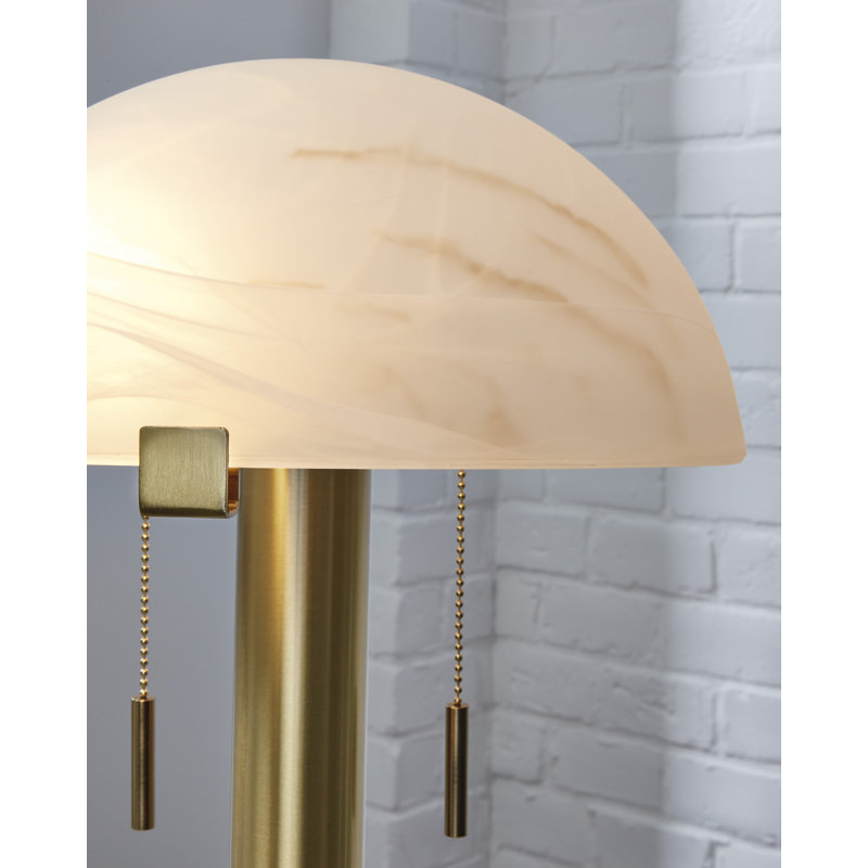 Gold Brass Table Lamp with White Glass Dome Shade