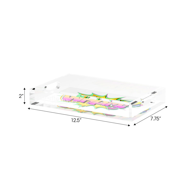 Wham Yellow Pink Graffiti Street Art Acrylic Rectangle Decorative Tray, 12.5"W x 7.75"D x 2"H