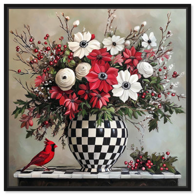 Art floral sur toile damier 