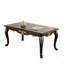 Table basse rectangulaire de style traditionnel avec finition riche couleur tabac riche, pieds courbés et détails sculptés avec structure en bois massif au look élégant