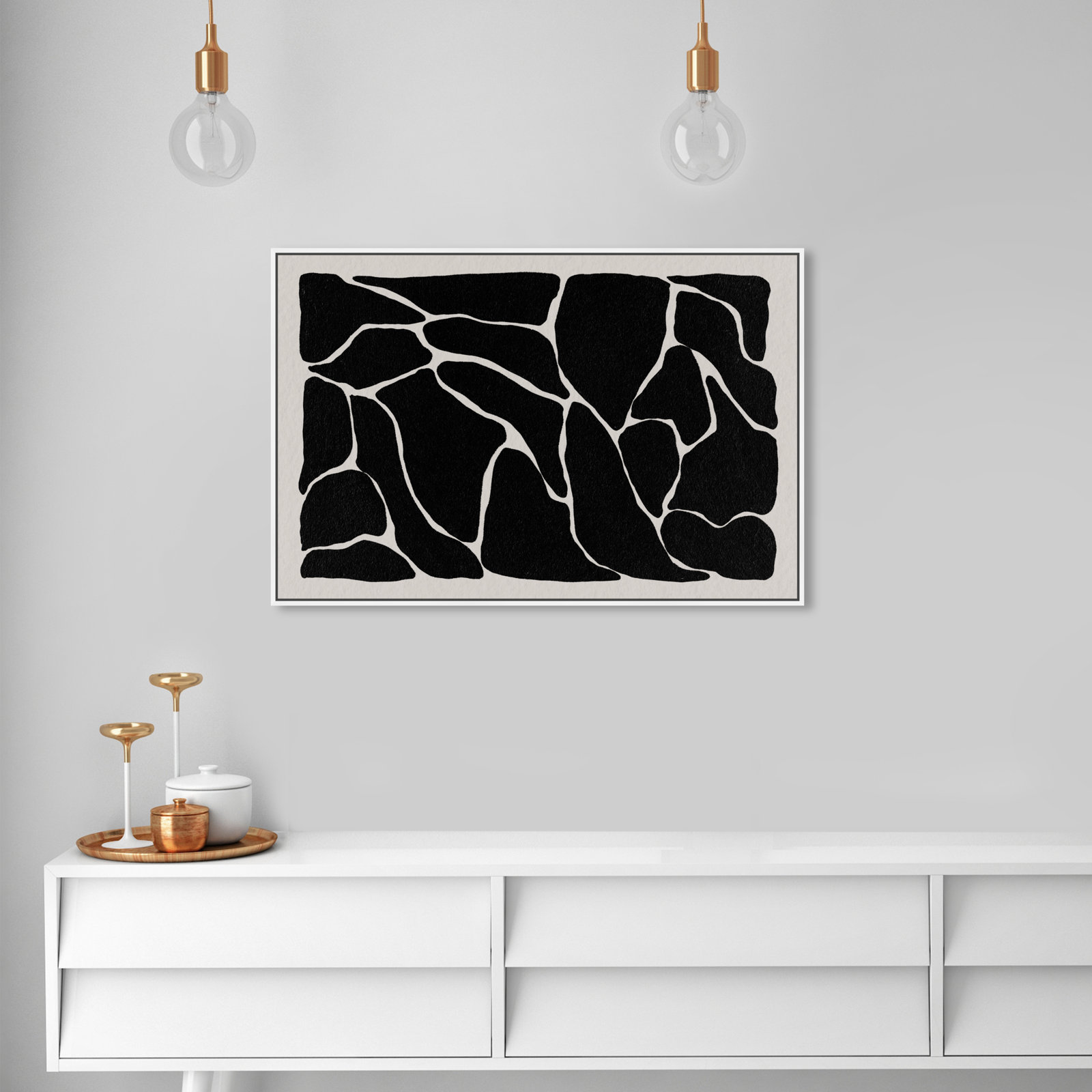 Abstract Black And White Giraffe Pattern, White, 25" H x 37" W
