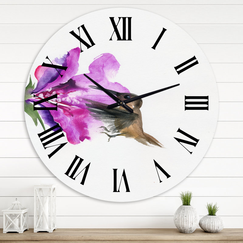 Fuchia VIntage Flower - Horloge murale traditionnelle, Surdimensionné