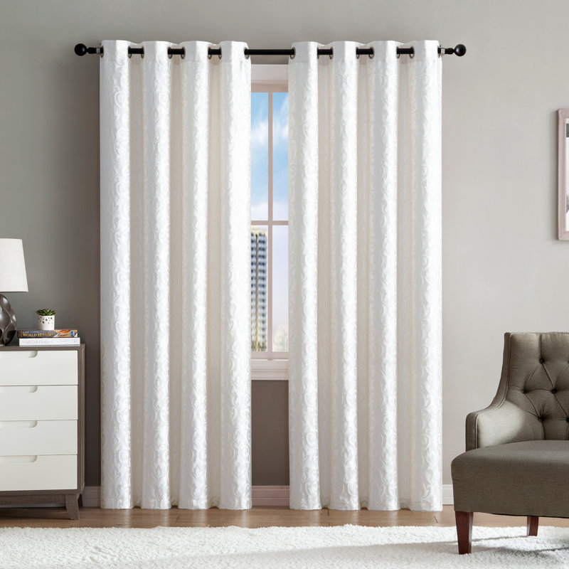Panneau de rideau en jacquard tissé Sophie, Blanc