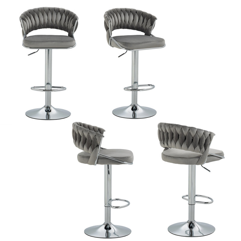 Christal Height Adjustable Swivel Bar Stool, Grey, Silver