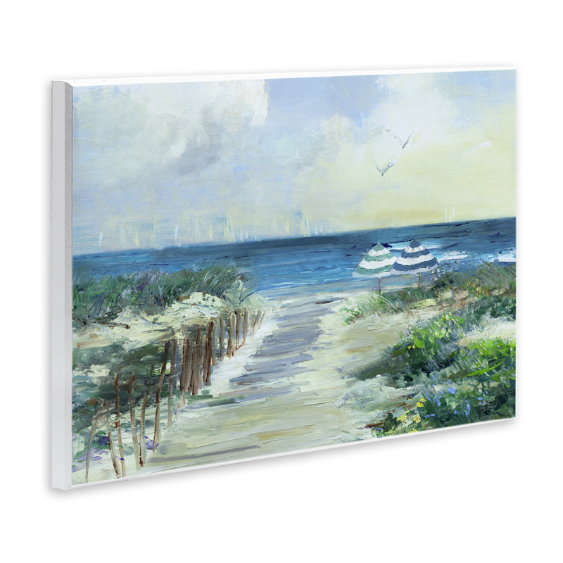 Plaque murale côtière, deux parasols de plage, design par Sally Swatland, H 10 po x l 15 po