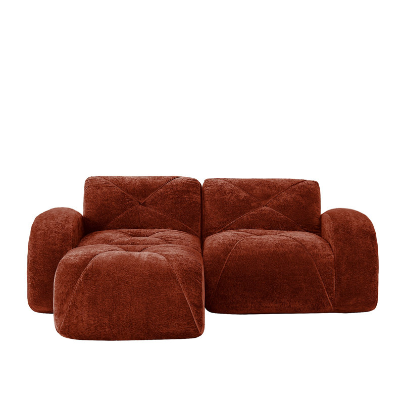 Canapé en L sans os, tissu de velours doux, conception capitonnée, éponge haute densité 32D, aucun assemblage requis, conception ergonomique, conception antidérapante inférieure, repose-pieds mobile pour les chambres à coucher