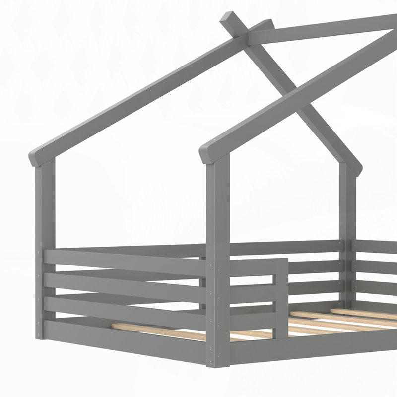 Lit House House avec fenêtre et petite tablette, Double, Gris