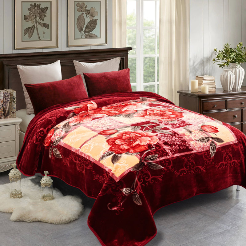 January-S20210814 Plain Weave / Muslin Blanket, Burgundy Floral