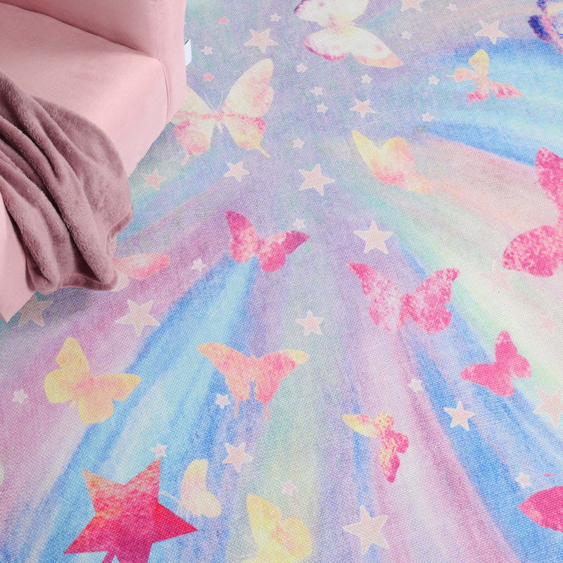 Hempel Colorful Butterfly Kids Playroom 100% Polyester Indoor Area Rug, Rectangle 5' x 7'6"