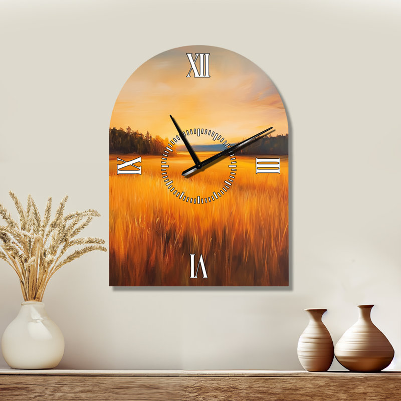 Horloge murale en métal « Golden Summer Meadow Glow II » - Cottage Arch, H 31 po x l 23 po - Arche