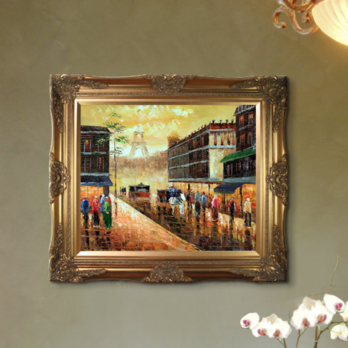 Peinture encadrée plaisir de la soirée de paris, H 28 po x l 32 po x P 2 po, Or