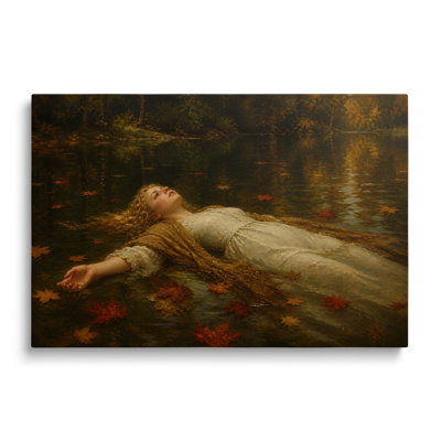 Reproduction sur toile du tableau « Jeune fille à l'étang d'automne » - 50 x 75 cm