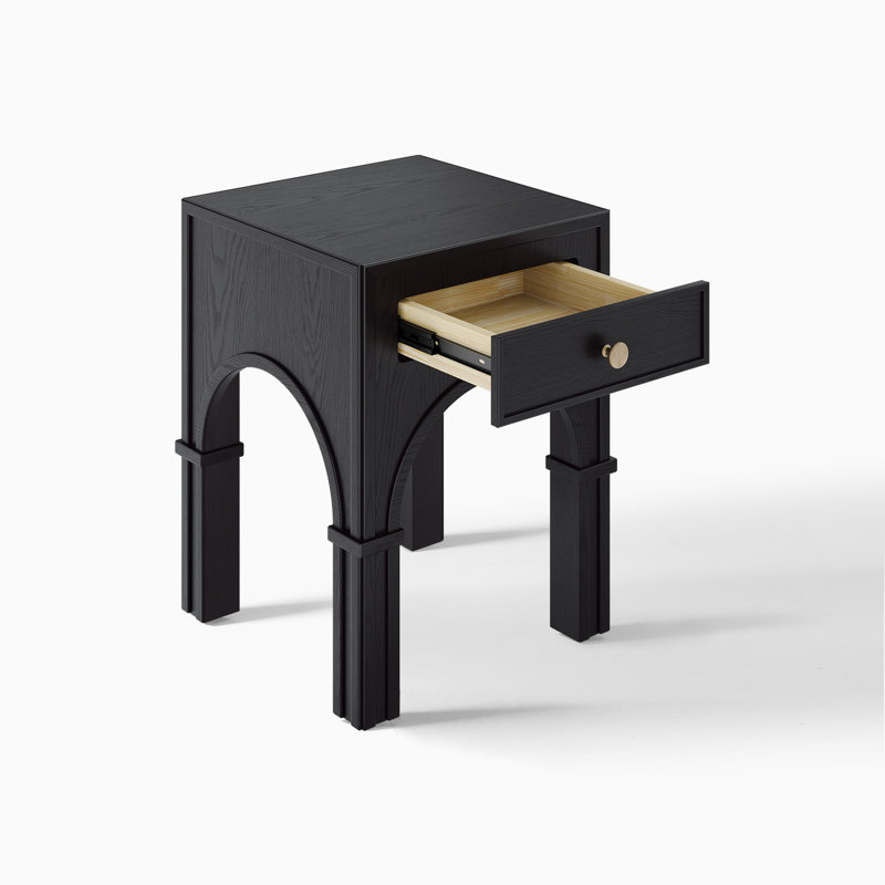 Table d'appoint Hernest 18 po en chêne noir avec tiroir et pieds en bois massif pour le salon
