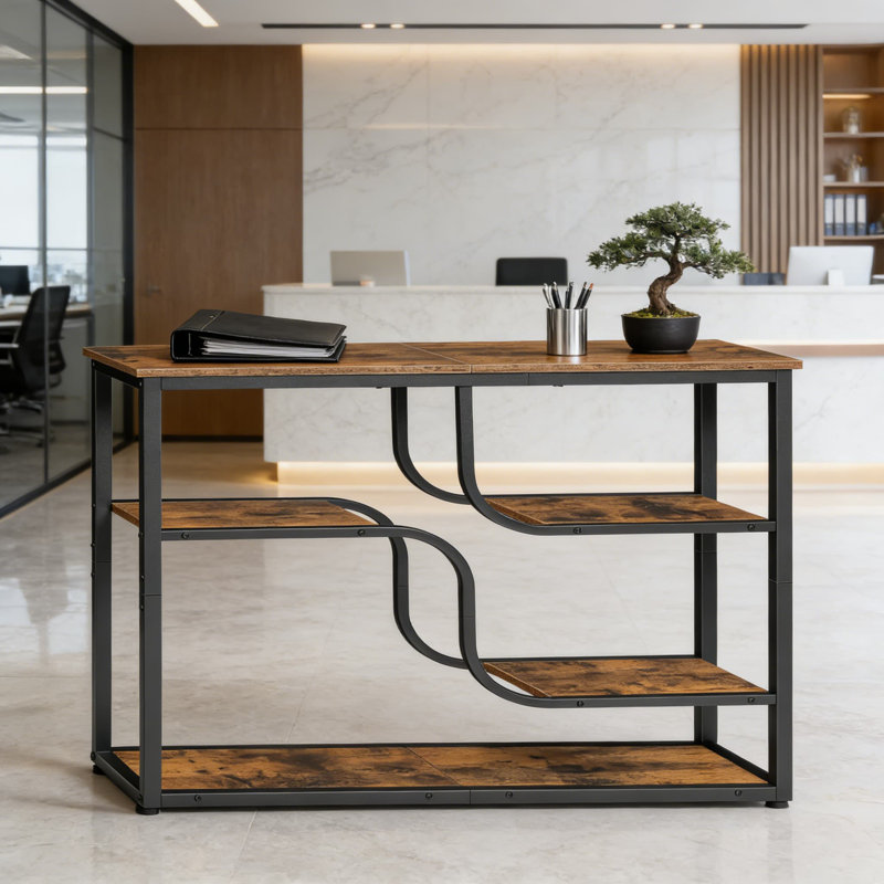 Console à 5 niveaux avec tablettes de rangement, canapé étroit pour canapé, couloir, entrée et salon, design rustique industriel
