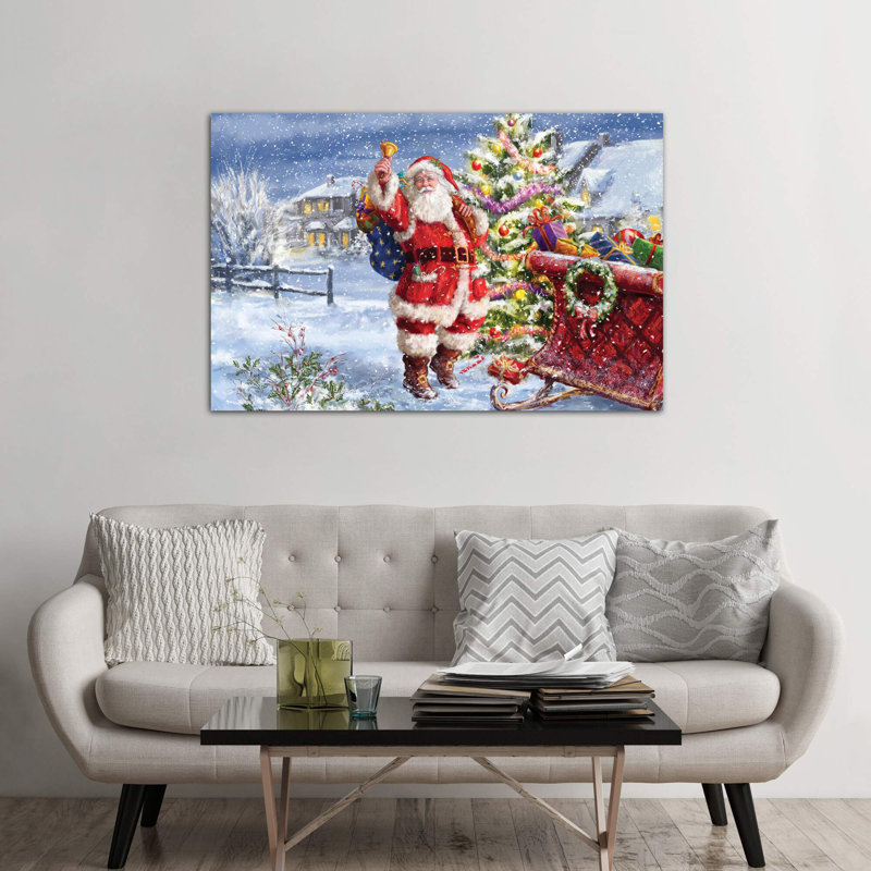 Santa Ringing Bell With Sleigh by Marcello Corti - Wrapped Canvas Print, 152.5 cm H x 101.5 cm W