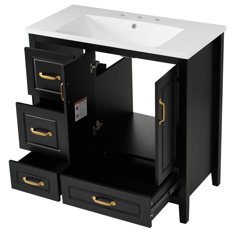 Meuble-lavabo 36 po avec lavabo, une armoire avec portes à fermeture douce, 4 tiroirs à fermeture douce, poignées en métal, noir