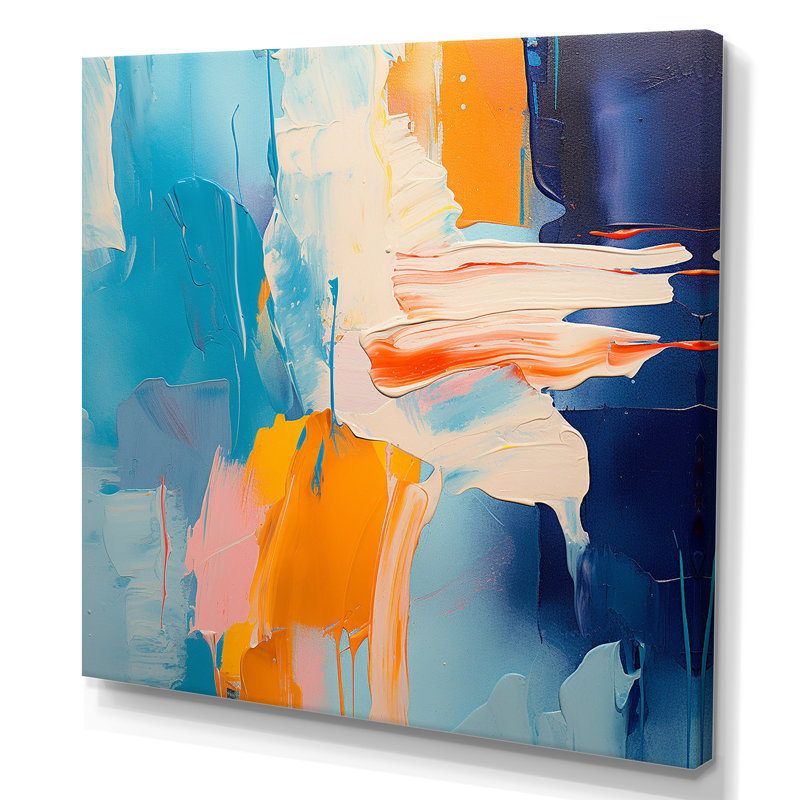 «Blue and Yellow Vivid Abstract Whispers Art», reproduction d'art murale abstraite, Toile tendue, 16" H x 16" W