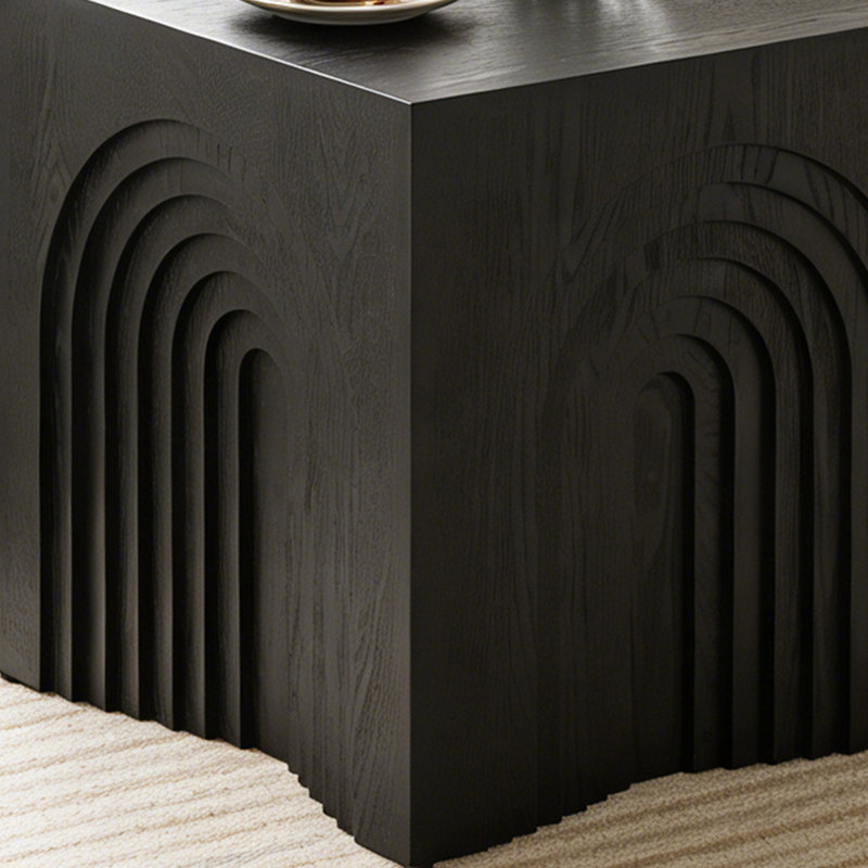 Table de bout élégante en bois cannelé décoratif, Noir