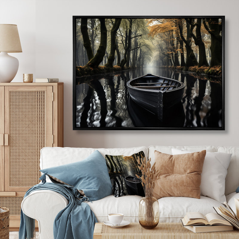 " Canal Navigating The Canal I ", 16" H x 32" W x 1" D, Black Floater Framed