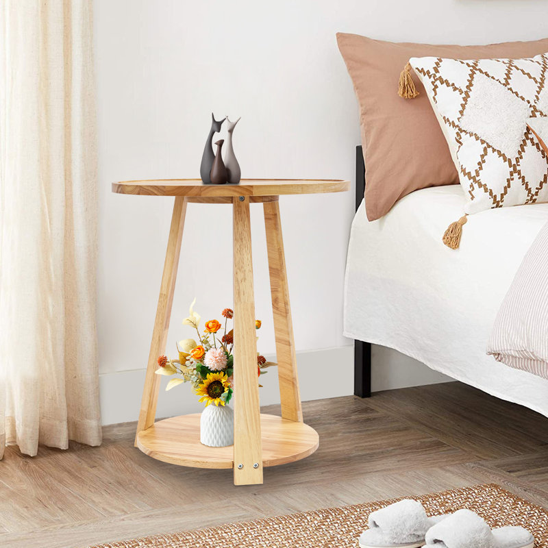 Table de bout avec table de bout 19,6 po à 2 niveaux en bois moderne pour petits espaces, Bois naturel