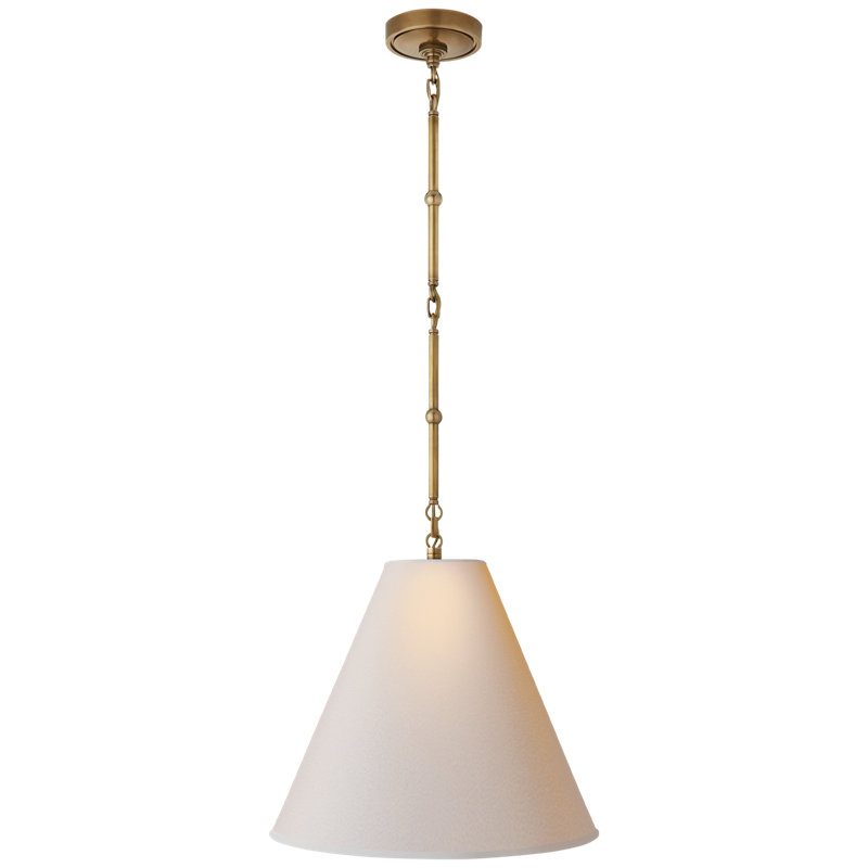 Thomas O'Brien Goodman Small Hanging Light, Fabric, 43" H x 18" W x 18" D, Antique Brass