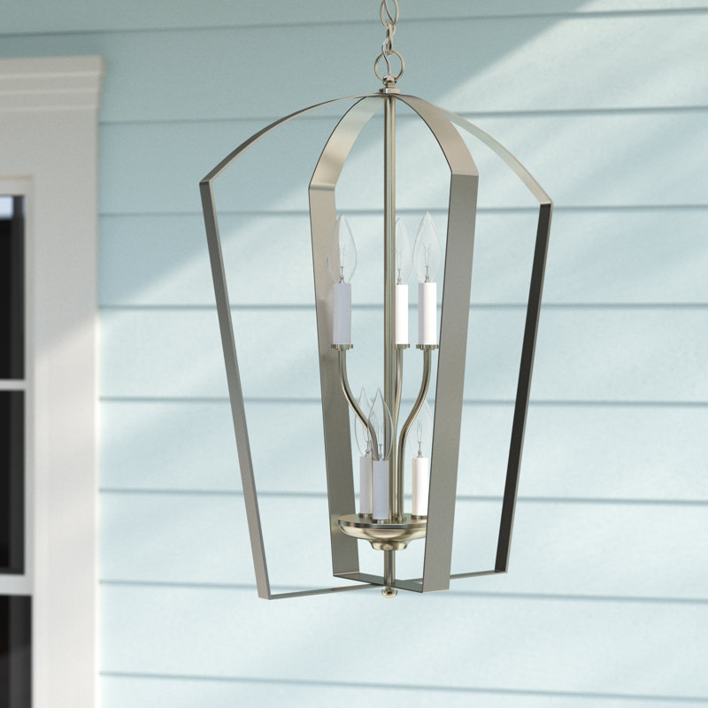 Lustre géométrique à 6 lumières Carilynn, Nickel brossé