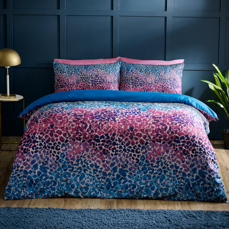 Satin Animal Print Duvet Cover Set Teal, Double Duvet Cover Set + 2 Pillowcases