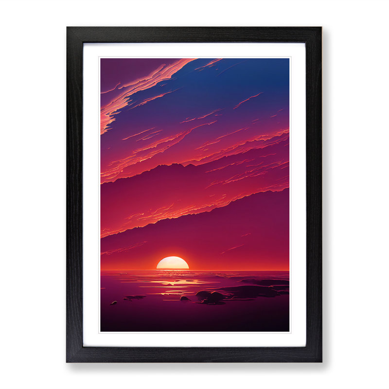 Unreal Ocean Sunset - Wall Art, 36cm H x 27cm W, Black Picture Frame, White