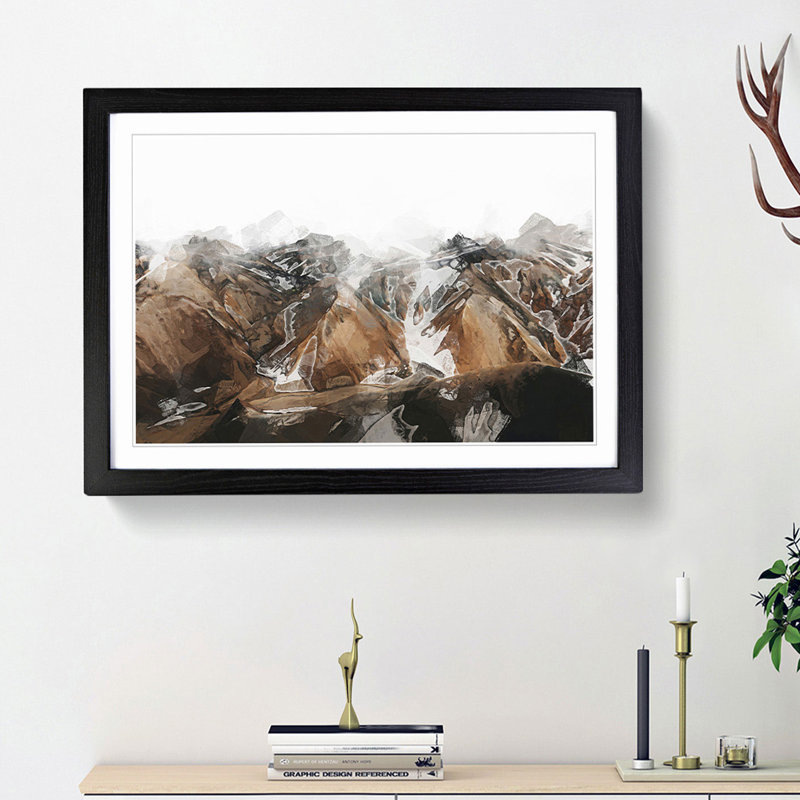 Mountains Under Mist in Iceland in Abstract - Framed Print, 27cm H x 36cm W x 2cm D, Black Framed