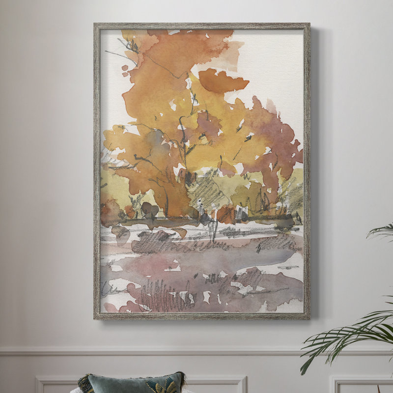 Watercolor Treeline S Croquis II, reproduction d'art encadrée - bois massif