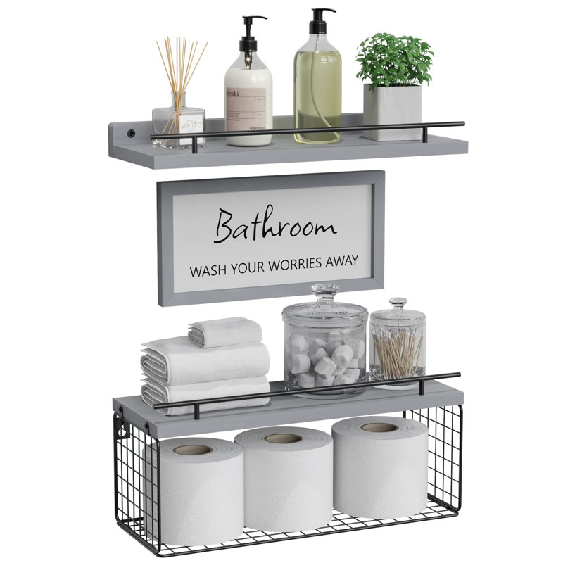 Wall Mounted Floating Shelves with Wall Décor Sign, Gray