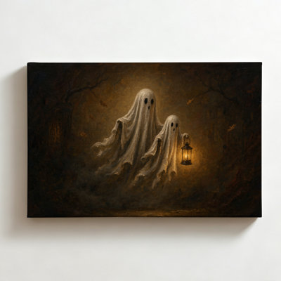 Deux silhouettes fantomatiques dans une forêt sombre, peinture à l'huile sur toile, décoration murale gothique pour Halloween, salon ou chambre, 40 x 60 cm