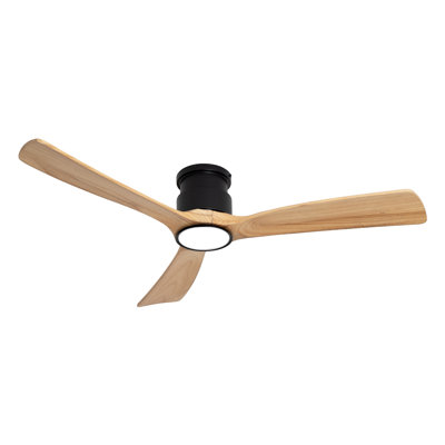 52'' Natural Log Recessed Mount Ceiling Fan Light With Lighting And Remote Control, Log Colour Wooden Fan Blade, Silent Reversible Dc Motor, Light Memory, 6 Speed, Suitable For Bedroom/living Room Etc.