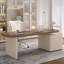 Bureau rectangulaire à 3 tiroirs en bois manufacturé brun noisette + blanc beige-913377575-913377574