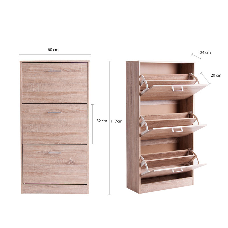 12 Pair Stackable Solid Wood Shoe Storage Cabinet, Natural