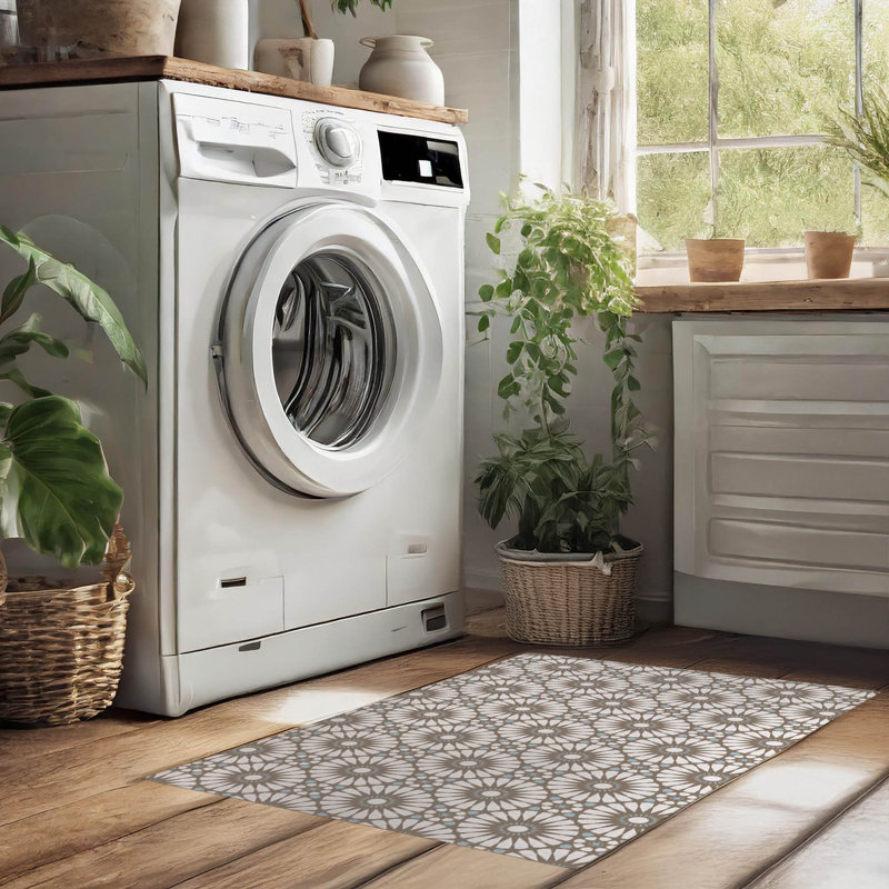 Tapis de lessive léger et antidérapant Sylvia, L 25 po x H 4 po, Motif géométrique brun